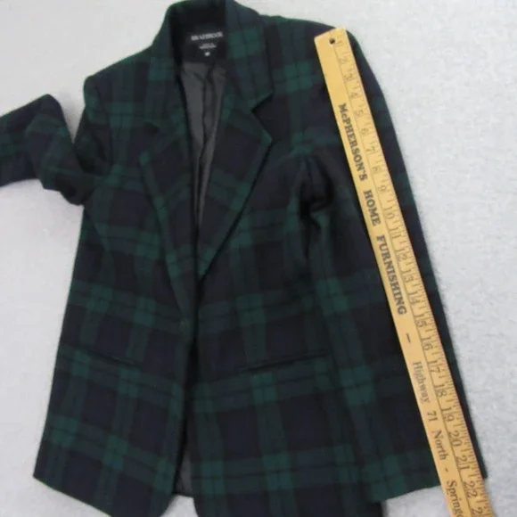 Braebrook Womens Blazer Jacket 4P Petite Green Blue Tweed Vintage Plaid - Picture 12 of 14